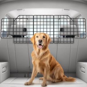 imagerabbitgoo Dog Car Barrier for SUVs Adjustable Large Pet Gate UniversalFit Divider Cargo Net HeavyDuty Wire Mesh Dog Barrier SUV Van Vehicles Subaru Car Accessories Safety Travel Standard ModelTriple Folding Model