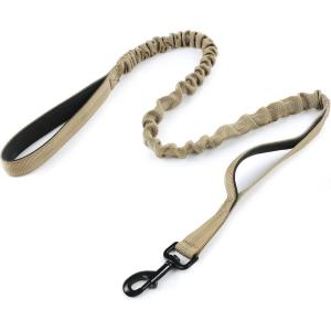 imagerabbitgoo Tactical Bungee Dog Leash with Shock Absorption Military Training Leash with 2 Padded Control Handles for Medium Large Dogs 52FT BrownBrown