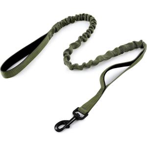 imagerabbitgoo Tactical Bungee Dog Leash with Shock Absorption Military Training Leash with 2 Padded Control Handles for Medium Large Dogs 52FT BrownGreen