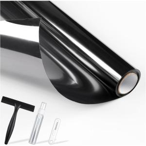 imagerabbitgoo One Way Window Privacy Film with Kit Window Tint for Home UV Heat Blocking Static Cling Sun Blocker Light Darkening Reflective Mirror Covering See Out Not in 175 in X 65 Feet Black SilverBlack Silver