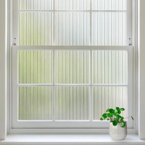 imagerabbitgoo Reeded Glass Window Privacy Film Non Adhesive Frosted Window Film UV Heat Blocking Decorative Vinyl Daytime Privacy Clings for Bathroom Living Room 175 x 787 InchesReeded