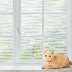 imagerabbitgoo Reeded Glass Window Privacy Film Non Adhesive Frosted Window Film UV Heat Blocking Decorative Vinyl Daytime Privacy Clings for Bathroom Living Room 175 x 787 InchesStriped