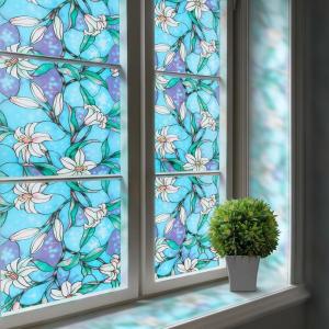 imagerabbitgoo Total Blackout Window Film Sun Blocking Black Privacy Window Film Light Blocker Stained Glass Thermal Cling Heat Control Room Darkening Glass Sticker for Door Covering 175quot x 787quotBlue
