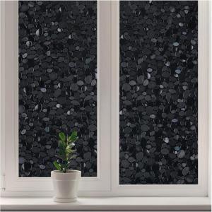 imagerabbitgoo Total Blackout Window Film Sun Light Blocking Privacy Window Film Black Room Darkening Glass Cover Stained Glass Static Cling Sticker 3D Pebble Black 175 x 787 inchesBlack