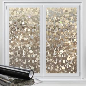 imagerabbitgoo Total Blackout Window Film Sun Light Blocking Privacy Window Film Black Room Darkening Glass Cover Stained Glass Static Cling Sticker 3D Pebble Black 175 x 787 inchesTaupe