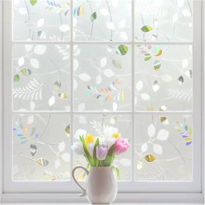 imagerabbitgoo Window Privacy Film Frosted Glass Window Film Stained Glass Removable Decorative Privacy Sticker Non Adhesive UV Blocking Front Door Covering for Home 3D Autumn Leaf 175quot x 787quot3d Leaf