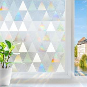 imagerabbitgoo Window Privacy Film Stained Glass Rainbow Privacy Clings for Glass Window Static Cling Decorative Door Covering NonAdhesive UV Blocking Prism Sticker 175 x 787 inchesClear Triangle