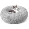 imagerabbitgoo Cat Beds for Indoor Cats 20 inches Cat Bed Machine Washable Fluffy Round Pet Bed NonSlip Calming Soft Plush Donut Cuddler Cushion Self Warming for Small Dogs Kittens Light Pink MediumLight Grey