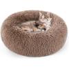 imagerabbitgoo Cat Beds for Indoor Cats 20 inches Cat Bed Machine Washable Fluffy Round Pet Bed NonSlip Calming Soft Plush Donut Cuddler Cushion Self Warming for Small Dogs Kittens Light Pink MediumLight Brown