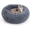 imagerabbitgoo Cat Beds for Indoor Cats 20 inches Cat Bed Machine Washable Fluffy Round Pet Bed NonSlip Calming Soft Plush Donut Cuddler Cushion Self Warming for Small Dogs Kittens Light Pink MediumDark Grey