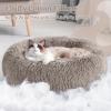 imagerabbitgoo Cat Beds for Indoor Cats 20 inches Cat Bed Machine Washable Fluffy Round Pet Bed NonSlip Calming Soft Plush Donut Cuddler Cushion Self Warming for Small Dogs Kittens Light Pink MediumKhaki