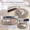 imagerabbitgoo Cat Beds for Indoor Cats 20 inches Cat Bed Machine Washable Fluffy Round Pet Bed NonSlip Calming Soft Plush Donut Cuddler Cushion Self Warming for Small Dogs Kittens Light Pink MediumKhaki