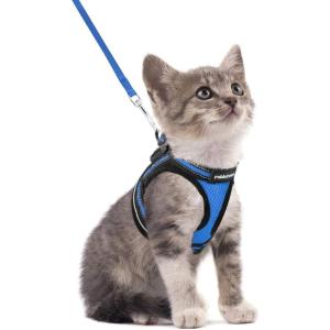imagerabbitgoo Cat Harness and Leash Set for Walking Escape Proof Adjustable Soft Kittens Vest with Reflective Strip for Cats Comfortable Outdoor Vest Purple SBlue