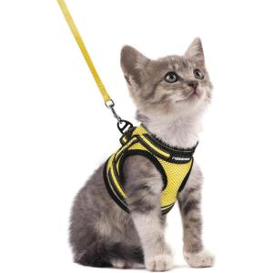 imagerabbitgoo Cat Harness and Leash Set for Walking Escape Proof Adjustable Soft Kittens Vest with Reflective Strip for Cats Comfortable Outdoor Vest Purple SBright Yellow