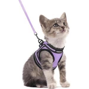 imagerabbitgoo Cat Harness and Leash Set for Walking Escape Proof Adjustable Soft Kittens Vest with Reflective Strip for Cats Comfortable Outdoor Vest Purple SLight Purple