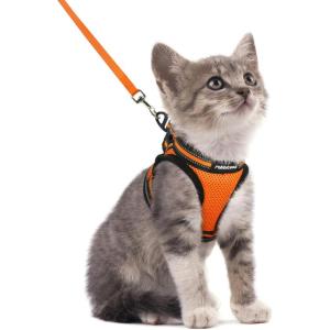 imagerabbitgoo Cat Harness and Leash Set for Walking Escape Proof Adjustable Soft Kittens Vest with Reflective Strip for Cats Comfortable Outdoor Vest Purple SLight Orange