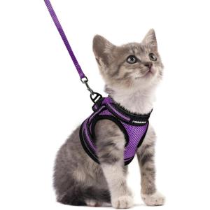 imagerabbitgoo Cat Harness and Leash Set for Walking Escape Proof Adjustable Soft Kittens Vest with Reflective Strip for Cats Comfortable Outdoor Vest Purple SPurple