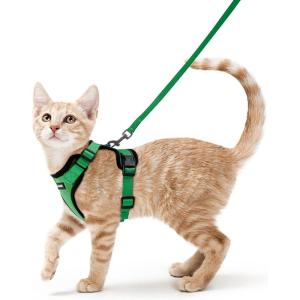 imagerabbitgoo Cat Harness and Leash for Walking Escape Proof Soft Adjustable Vest Harnesses for Cats Easy Control Breathable Reflective Strips Jacket Emerald XSGrass Green