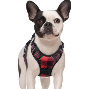 imagerabbitgoo Dog Harness No Pull with 2 Leash Clips Adjustable Soft Padded Reflective Oxford No Choke Pet Vest with Easy Control Handle for Large Dogs Pink LCheckered Red