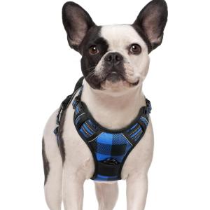 imagerabbitgoo Dog Harness No Pull with 2 Leash Clips Adjustable Soft Padded Reflective Oxford No Choke Pet Vest with Easy Control Handle for Large Dogs Pink LCheckered Blue