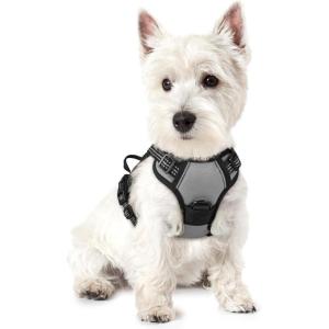imagerabbitgoo Dog Harness No Pull with 2 Leash Clips Adjustable Soft Padded Reflective Oxford No Choke Pet Vest with Easy Control Handle for Large Dogs Pink LGray
