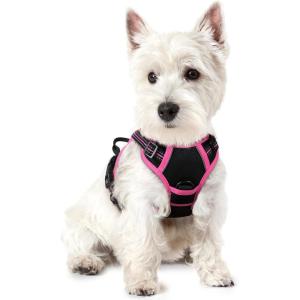 imagerabbitgoo Dog Harness No Pull with 2 Leash Clips Adjustable Soft Padded Reflective Oxford No Choke Pet Vest with Easy Control Handle for Large Dogs Pink LBlack  Hot Pink