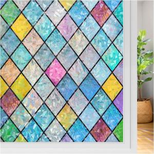 imagerabbitgoo Stained Glass Window Film Rainbow Film Decorative 3D Privacy Sticker Colorful Lattice Window Decals Cling Sun Catcher Static Decals for Home 175quot787quot175 x 787