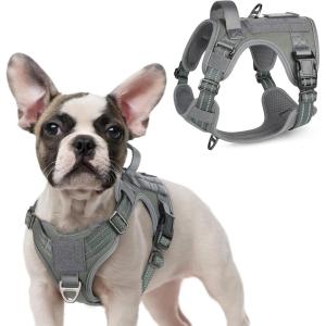 imagerabbitgoo Tactical Dog Harness for Large Dogs No Pull Military Service Vest with Handle ampamp Molle Easy Control for Training Walking Adjustable Reflective Straps Black LGrey