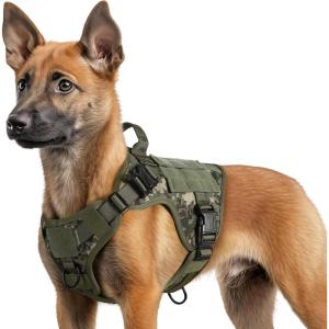 imagerabbitgoo Tactical Dog Harness for Large Heavy Duty Pet Harness with Handle NoPull Service Vest Large Breed Adjustable Military Dog Vest for Training Hunting Walking Black LGreen Camo