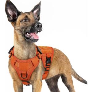 imagerabbitgoo Tactical Dog Harness for Large Heavy Duty Pet Harness with Handle NoPull Service Vest Large Breed Adjustable Military Dog Vest for Training Hunting Walking Black LOrange
