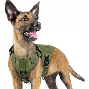 imagerabbitgoo Tactical Dog Harness for Large Heavy Duty Pet Harness with Handle NoPull Service Vest Large Breed Adjustable Military Dog Vest for Training Hunting Walking Black LGreen