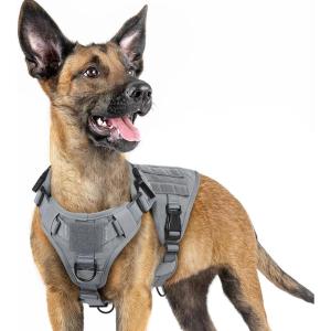 imagerabbitgoo Tactical Dog Harness for Large Heavy Duty Pet Harness with Handle NoPull Service Vest Large Breed Adjustable Military Dog Vest for Training Hunting Walking Black LGrey