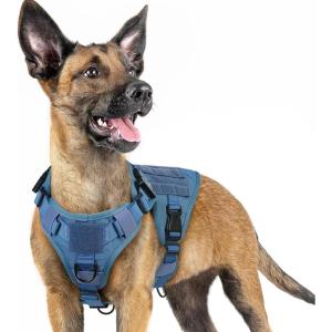 imagerabbitgoo Tactical Dog Harness for Large Heavy Duty Pet Harness with Handle NoPull Service Vest Large Breed Adjustable Military Dog Vest for Training Hunting Walking Black LBlue