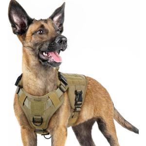 imagerabbitgoo Tactical Dog Harness for Large Heavy Duty Pet Harness with Handle NoPull Service Vest Large Breed Adjustable Military Dog Vest for Training Hunting Walking Black LBrown