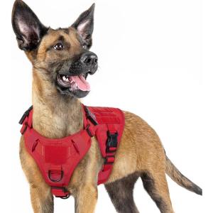 imagerabbitgoo Tactical Dog Harness for Large Heavy Duty Pet Harness with Handle NoPull Service Vest Large Breed Adjustable Military Dog Vest for Training Hunting Walking Black LRed