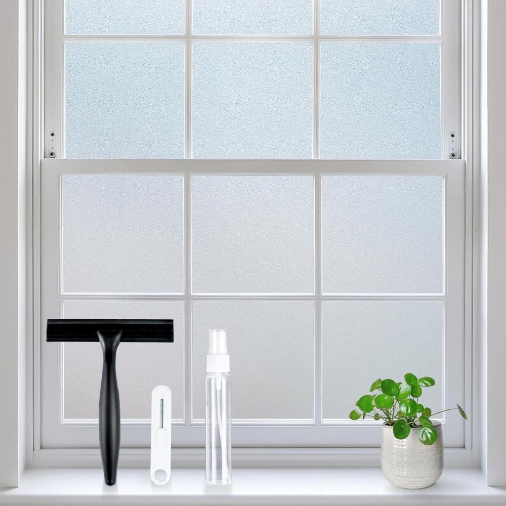 imagerabbitgoo Frosted Glass Window Privacy Film No Glue AntiGlare Heat Blocking Easy to Install Renter Friendly Removable Opaque Bathroom Window Clings for Glass 175 by 787 inch