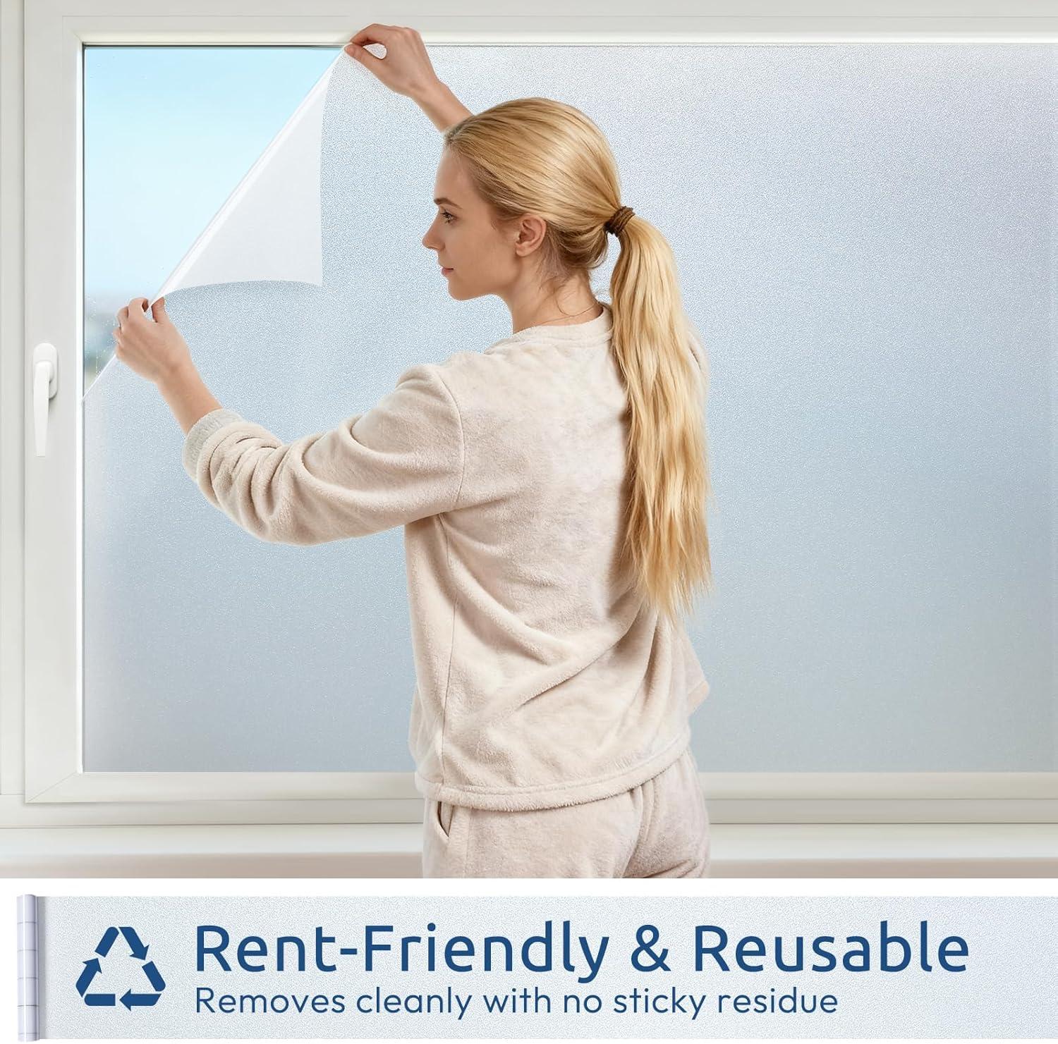 imagerabbitgoo Frosted Glass Window Privacy Film No Glue AntiGlare Heat Blocking Easy to Install Renter Friendly Removable Opaque Bathroom Window Clings for Glass 175 by 787 inch