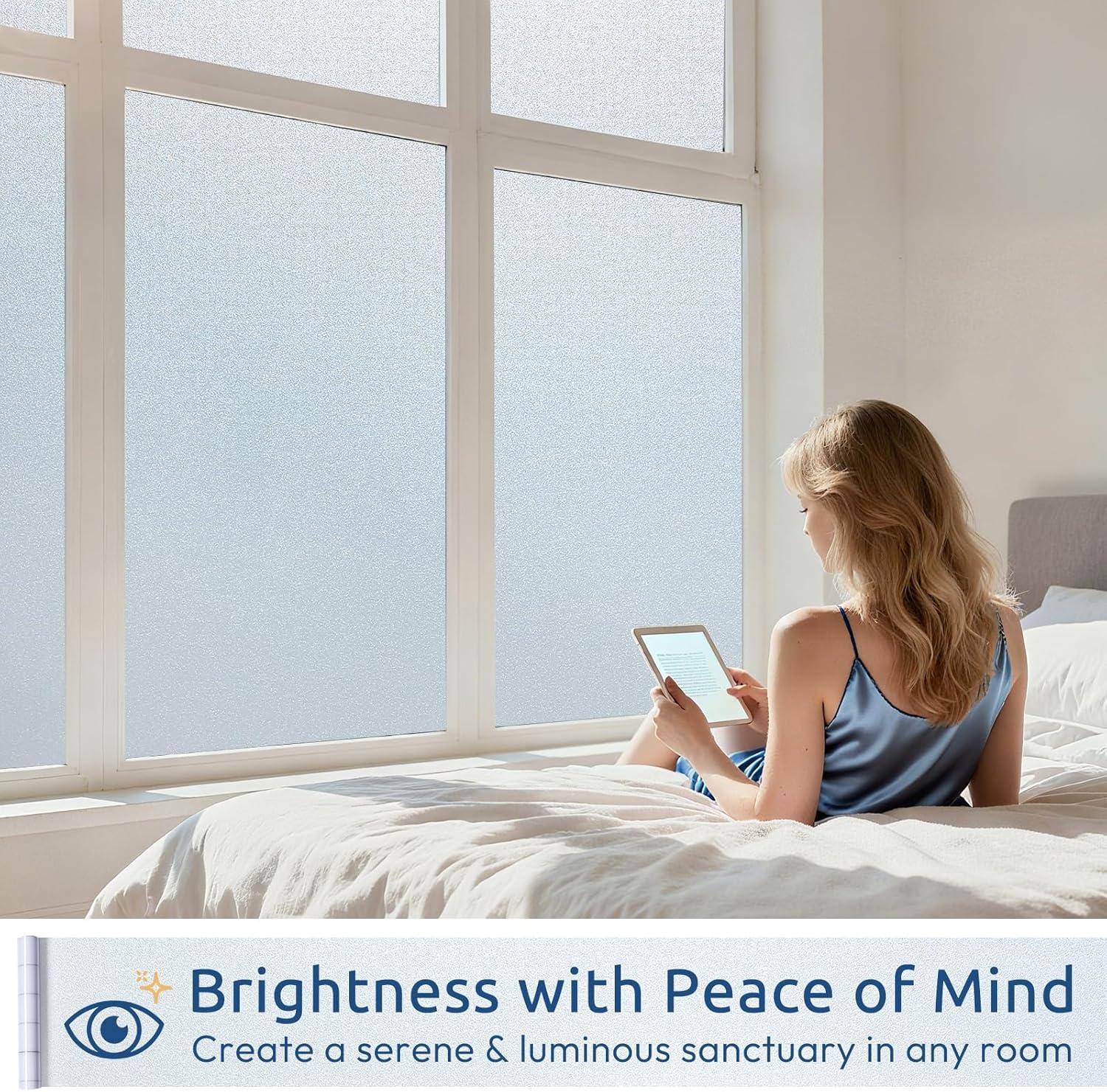 imagerabbitgoo Frosted Glass Window Privacy Film No Glue AntiGlare Heat Blocking Easy to Install Renter Friendly Removable Opaque Bathroom Window Clings for Glass 175 by 787 inch