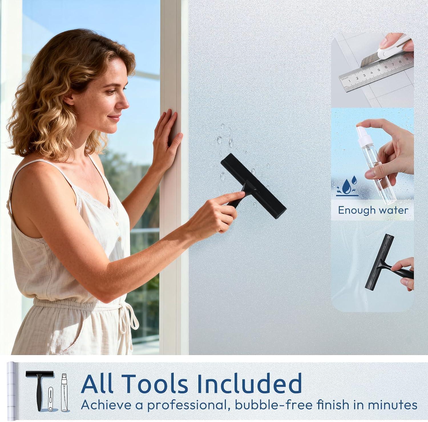 imagerabbitgoo Frosted Glass Window Privacy Film No Glue AntiGlare Heat Blocking Easy to Install Renter Friendly Removable Opaque Bathroom Window Clings for Glass 175 by 787 inch