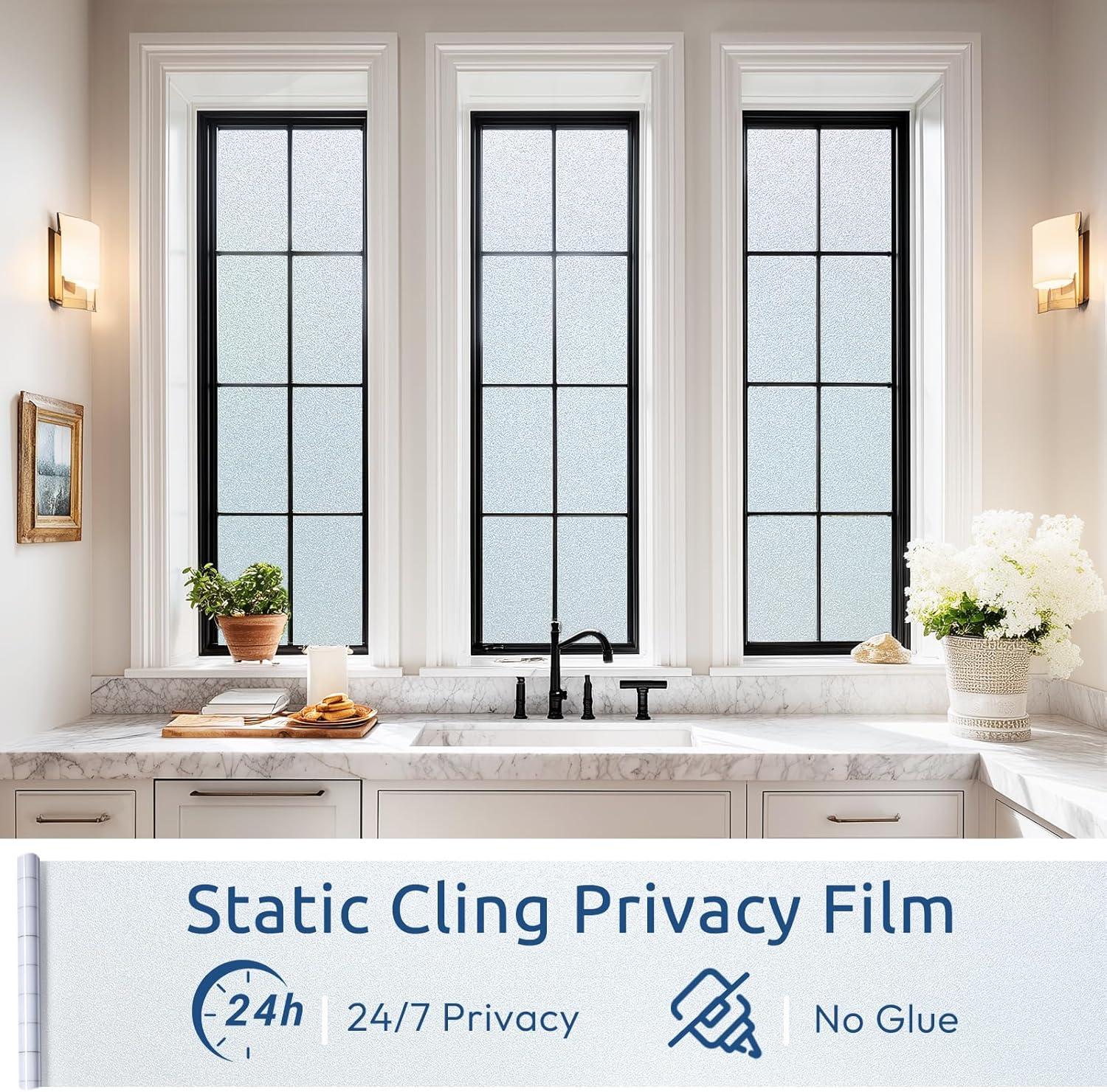 imagerabbitgoo Frosted Glass Window Privacy Film No Glue AntiGlare Heat Blocking Easy to Install Renter Friendly Removable Opaque Bathroom Window Clings for Glass 175 by 787 inch