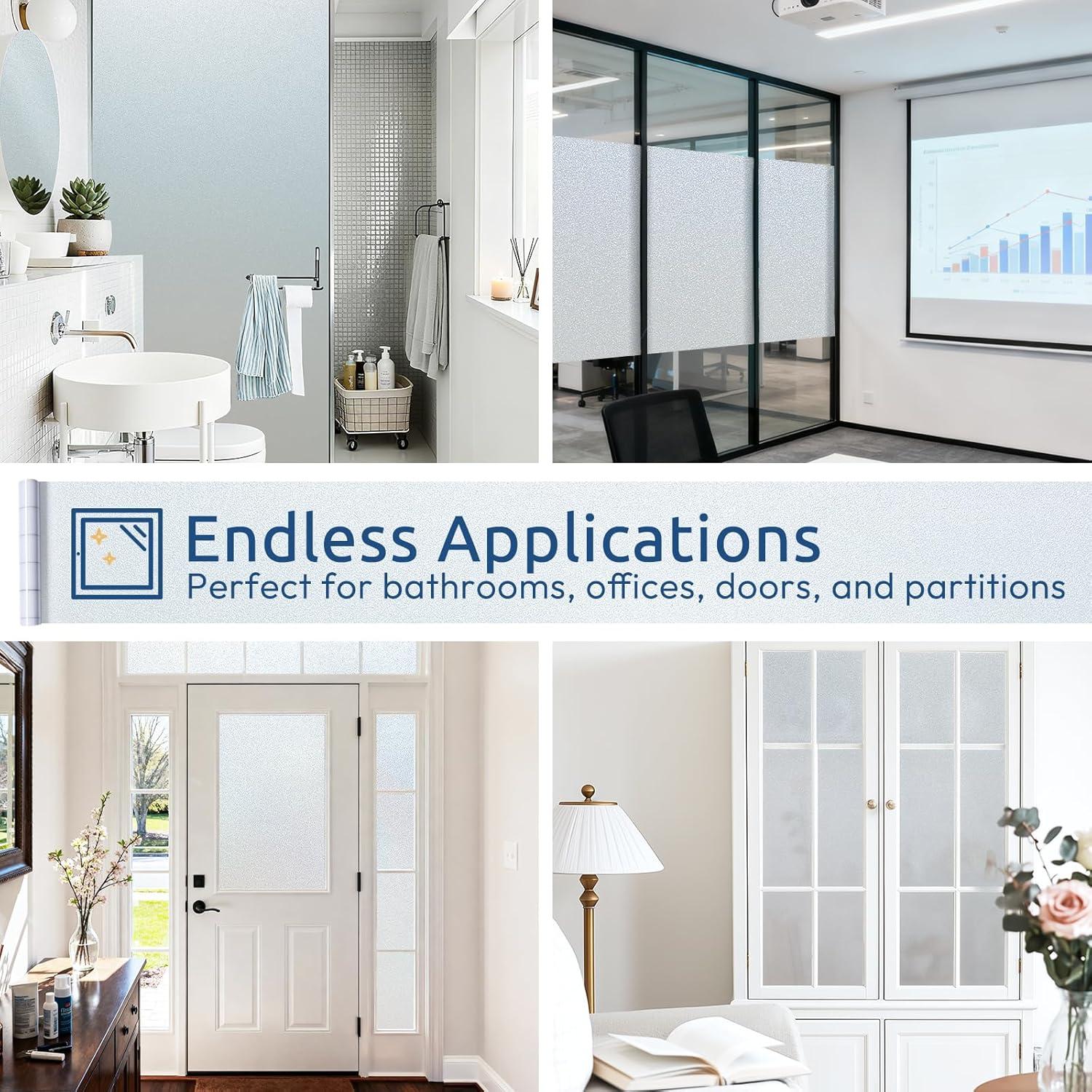 imagerabbitgoo Frosted Glass Window Privacy Film No Glue AntiGlare Heat Blocking Easy to Install Renter Friendly Removable Opaque Bathroom Window Clings for Glass 175 by 787 inch