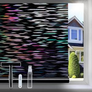 image:imagerabbitgoo Window Privacy Film with Installation Tools Stained Glass Window Film Rainbow Prism Decorative Glass Clings for Home Decor Static Cling Covering Sun Blocking 175 x 787Black Rainbow