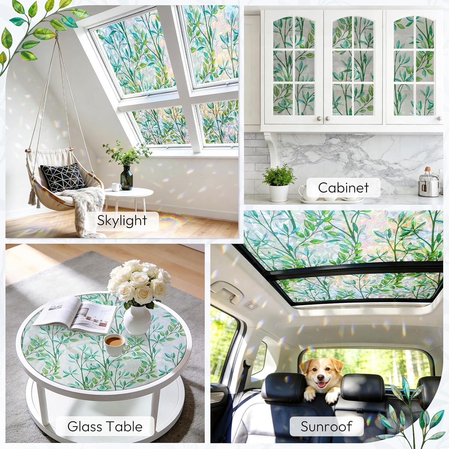 image:imagerabbitgoo Window Privacy Film Stained Glass Window Film Decorative 3D Rainbow Static Cling Colorful Decals UV Blocking NonAdhesive Coverings for Home Door Green Leaf 175 x 787Leaf