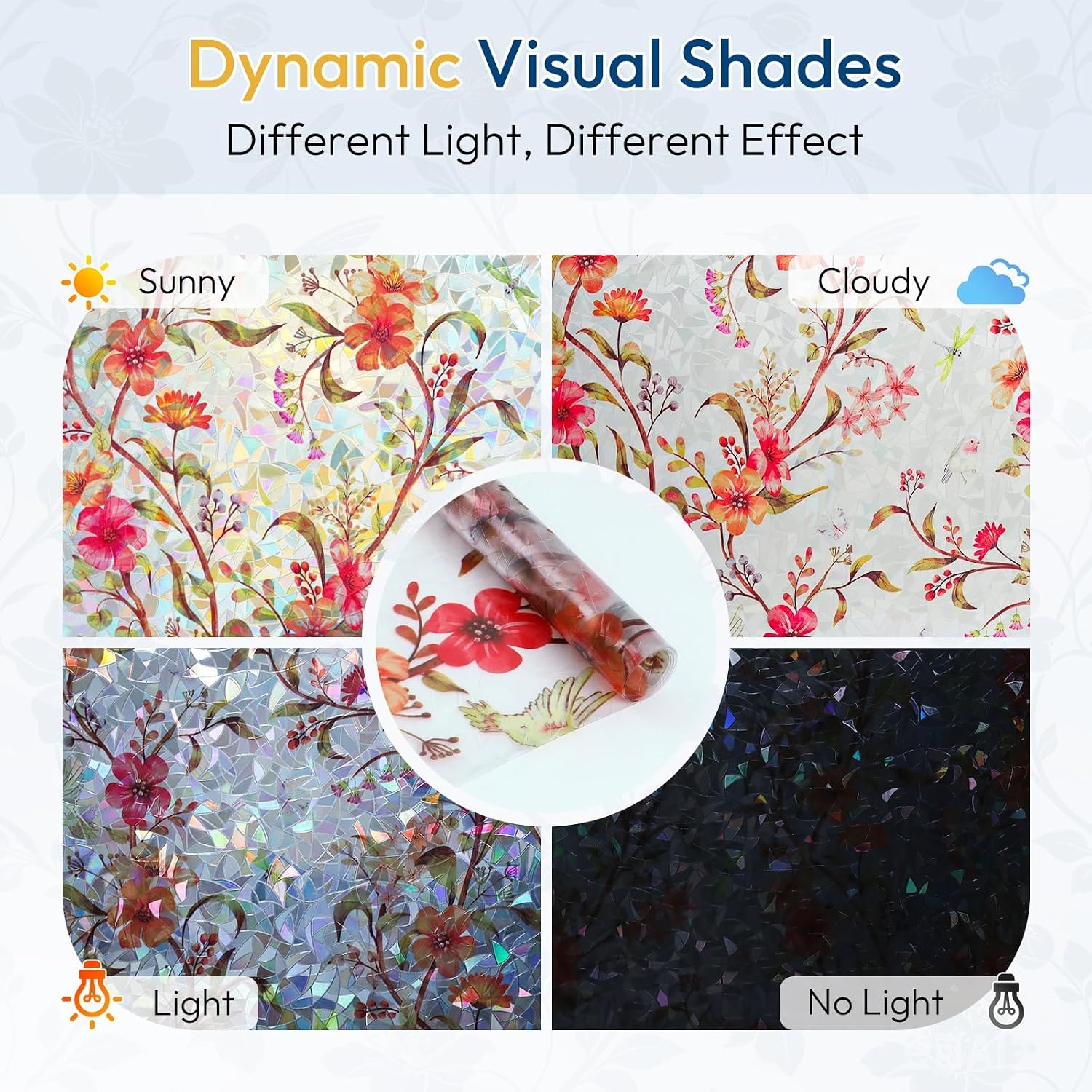 image:imagerabbitgoo Window Privacy Film Stained Glass Window Film Decorative 3D Rainbow Static Cling Colorful Decals UV Blocking NonAdhesive Coverings for Home Door Cosmos Flowers 175 x 787Cosmos