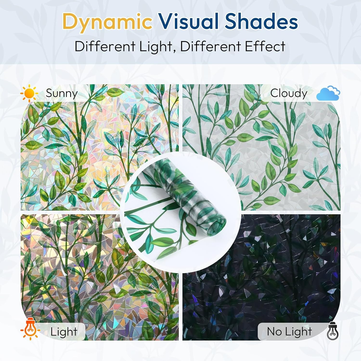 image:imagerabbitgoo Window Privacy Film Stained Glass Window Film Decorative 3D Rainbow Static Cling Colorful Decals UV Blocking NonAdhesive Coverings for Home Door Green Leaf 175 x 787Leaf