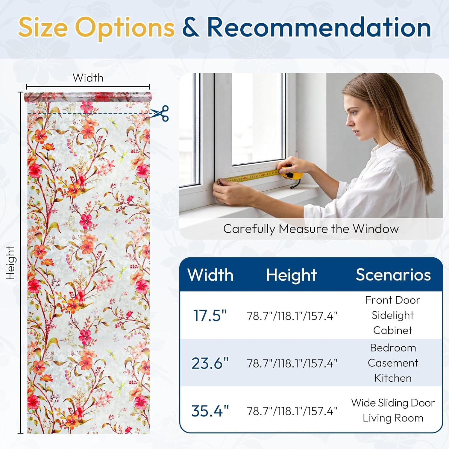 image:imagerabbitgoo Window Privacy Film Stained Glass Window Film Decorative 3D Rainbow Static Cling Colorful Decals UV Blocking NonAdhesive Coverings for Home Door Cosmos Flowers 175 x 787Cosmos