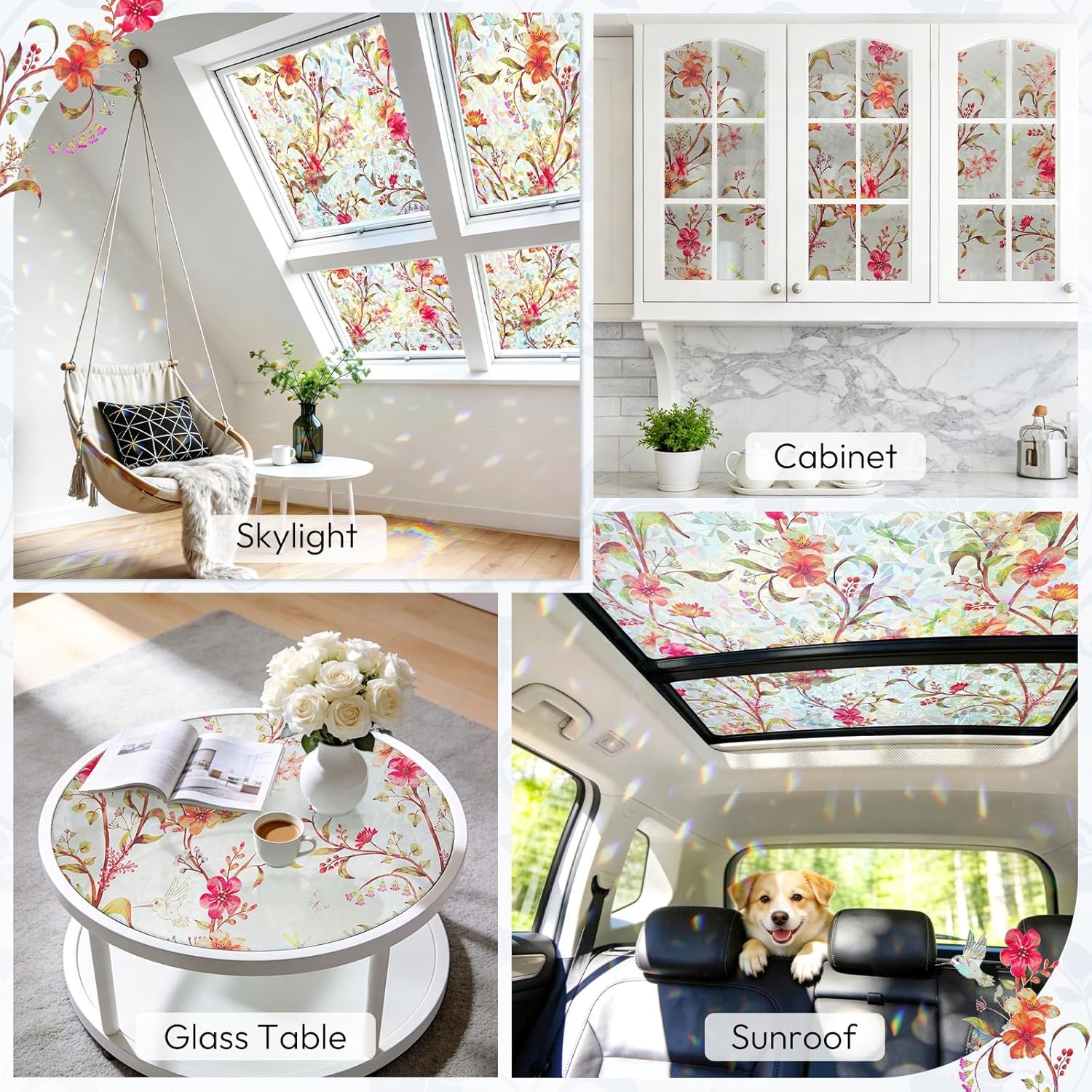 image:imagerabbitgoo Window Privacy Film Stained Glass Window Film Decorative 3D Rainbow Static Cling Colorful Decals UV Blocking NonAdhesive Coverings for Home Door Cosmos Flowers 175 x 787Cosmos