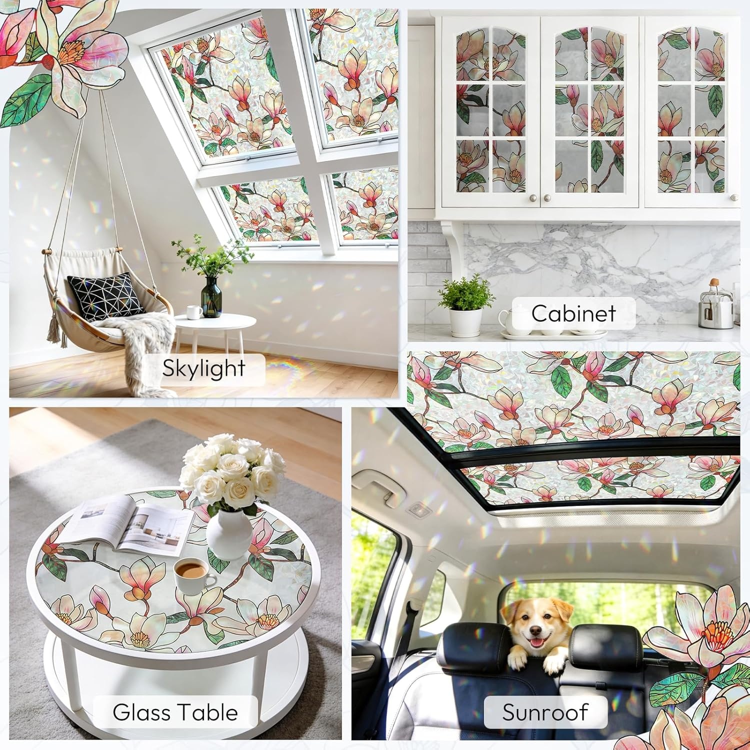 image:imagerabbitgoo Window Privacy Film Stained Glass Window Film Decorative 3D Rainbow Static Cling Colorful Decals UV Blocking NonAdhesive Coverings for Home Door Cosmos Flowers 175 x 787Magnolia