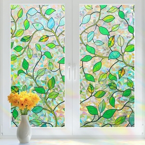 image:imagerabbitgoo Window Privacy Film Rainbow Film Decorative Window Sticker 3D Static Stained Glass Cling Tint for Home Heat Control NonAdhesive Green Vines 354 x 1181 inch